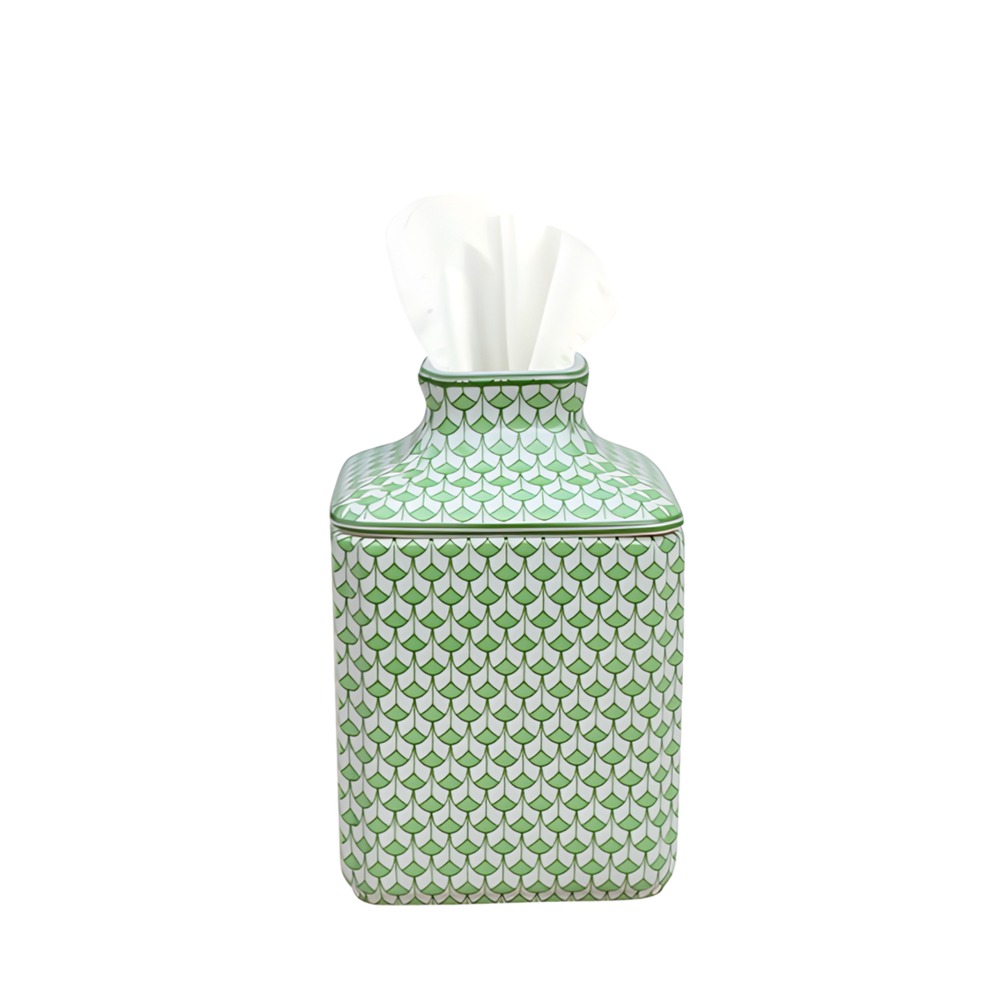 Green and White Fish Scale Porcelain Square Tissue Box