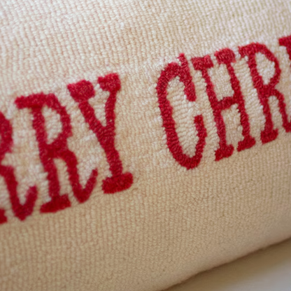 Hand Hooked Christmas Lumbar Pillow - 32" x 14"