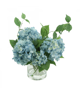 Blue Hydrangea Flower Arrangement in a Glass Vase -LG