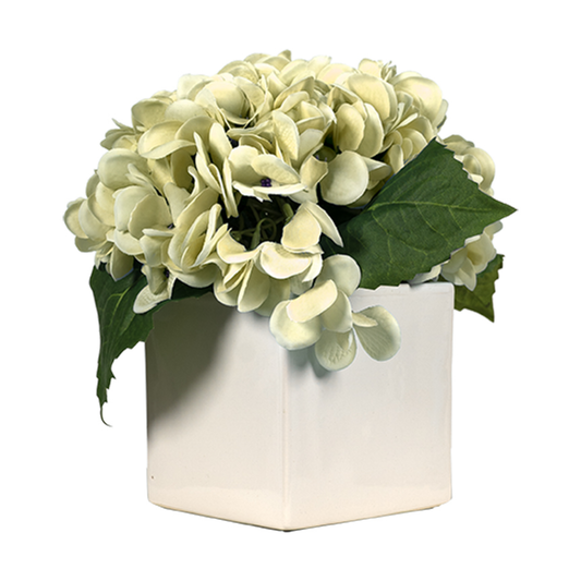 Real Touch Hydrangeas in Square Simple White Vase