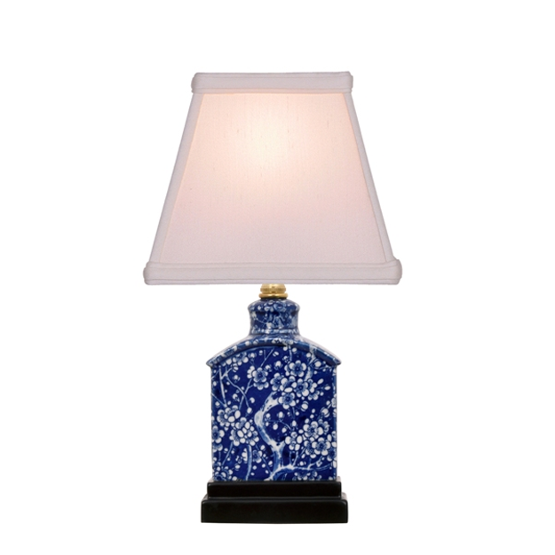 Navy and White Floral Mini Table Lamp