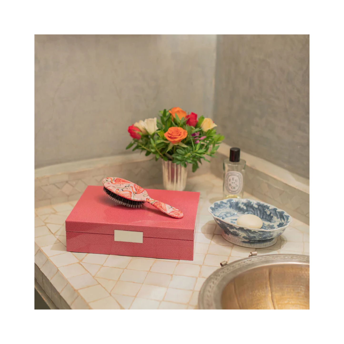 Large Pink Shagreen Lacquer Box With Gold 8x11