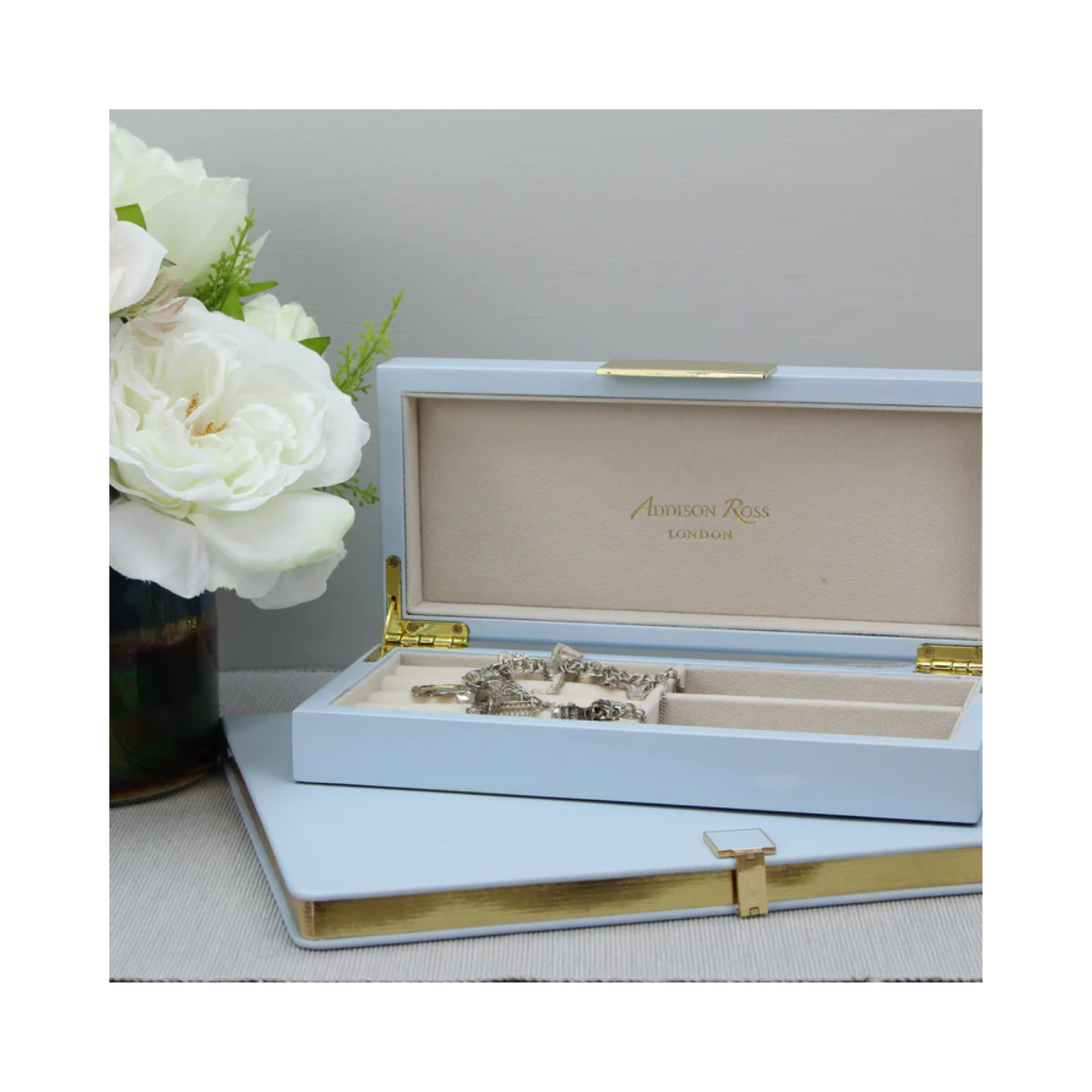 Powder Blue Lacquer Box With Gold 4X9