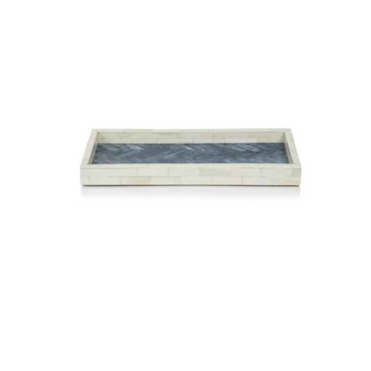 Maha White Bone with Blue Inlay Tray - Large Rectangle