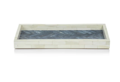 Maha White Bone with Blue Inlay Tray - Large Rectangle