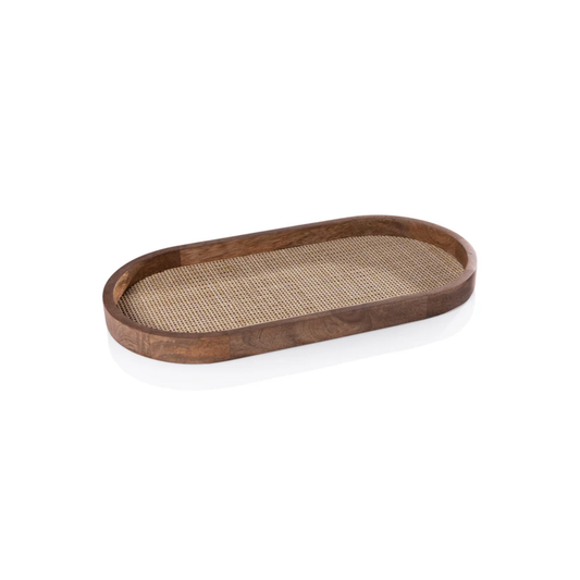 Mango Wood with Rattan Inlay Oval Tray