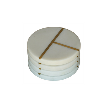 Round Marble & Brass Coaster Set