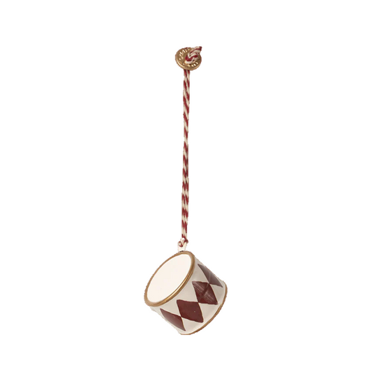 Metal Ornament, Small Drum - Red