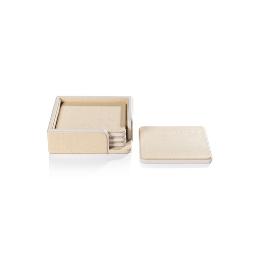 Nappa Leather & Raffia Coasters on Tray
