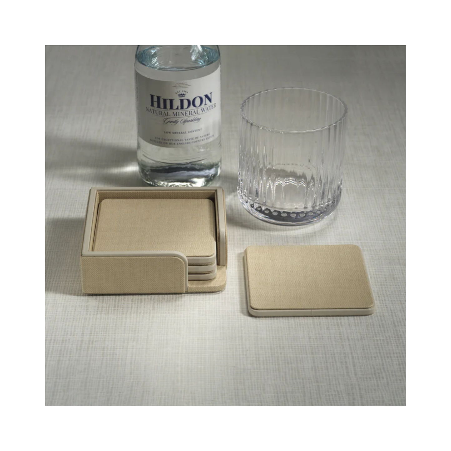 Nappa Leather & Raffia Coasters on Tray