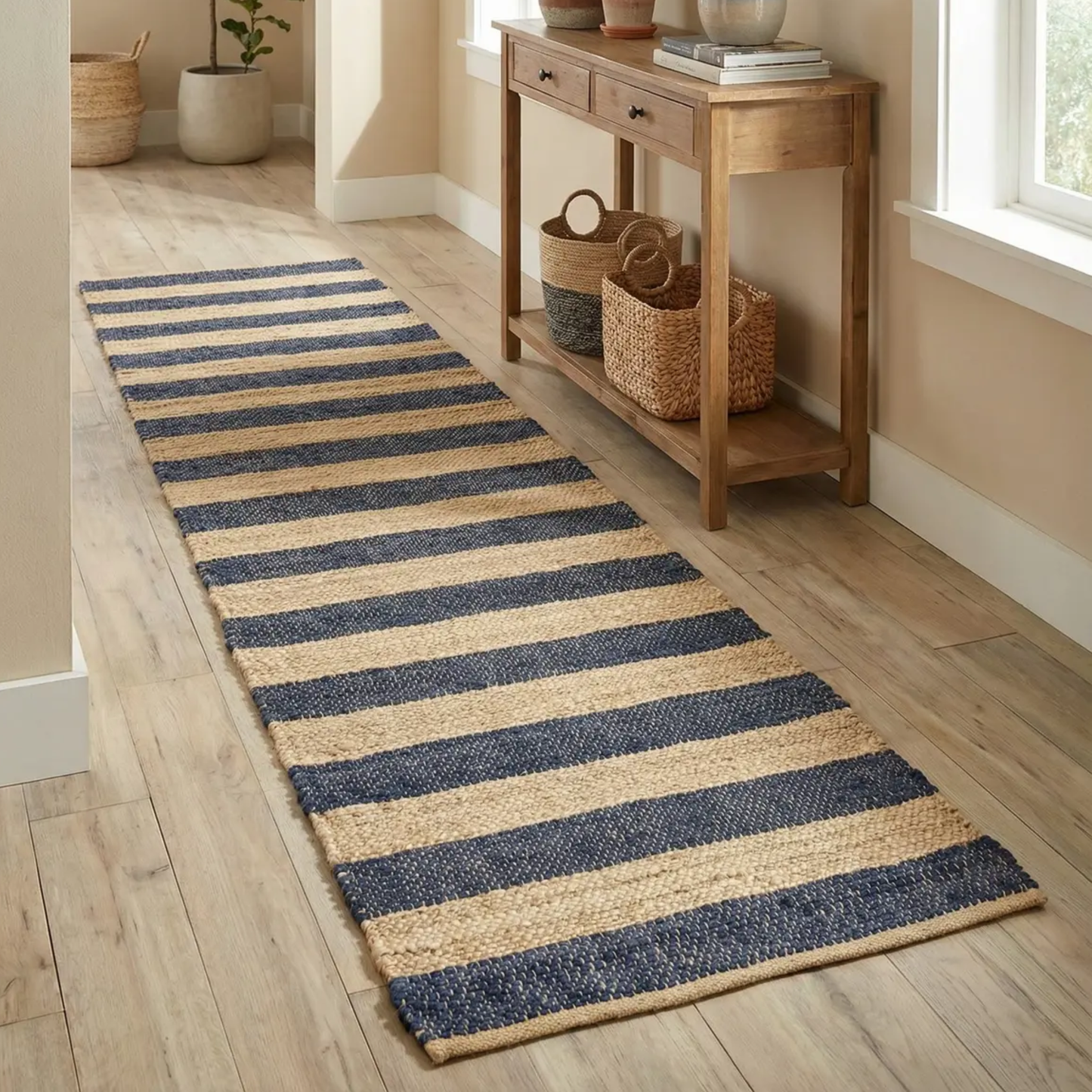Navy Ivory 2' 2 x 8' Braided Jute Runner Rug