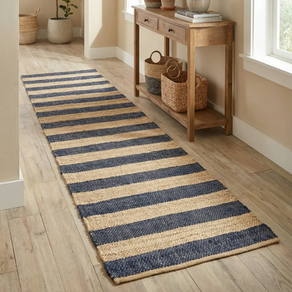 Navy Ivory 2' 2 x 8' Braided Jute Runner Rug