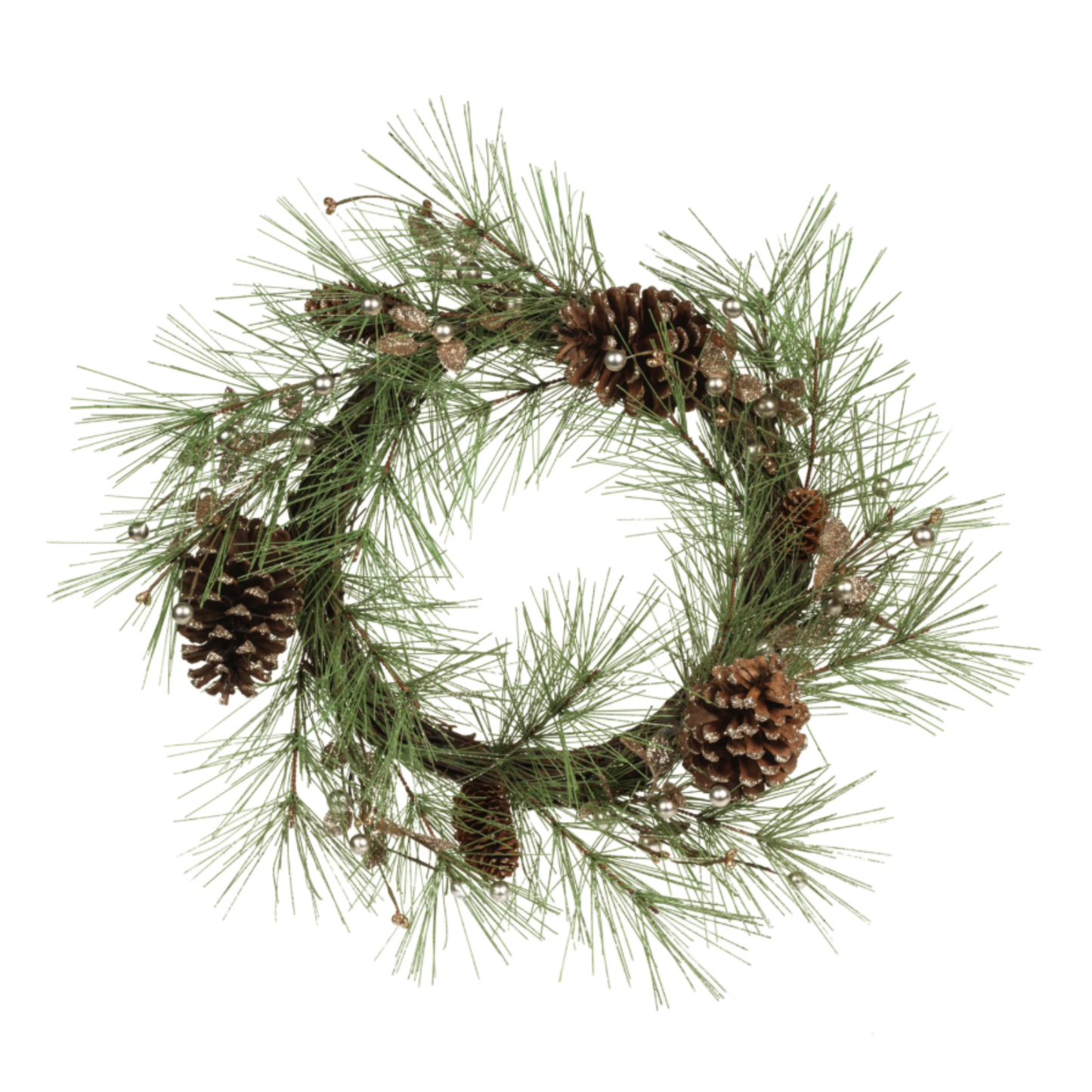 Needle Pine Tree with Glitter Branch - Pine Cone Wreath - 20"
