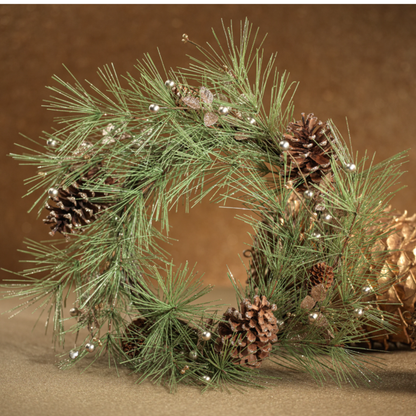 Needle Pine Tree with Glitter Branch - Pine Cone Wreath - 20"