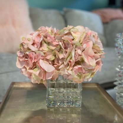 Pale Pink Hydrangea in Glass Vase