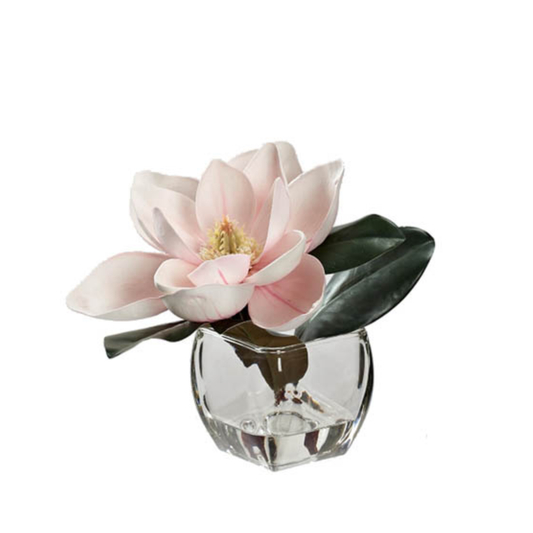 Pink Eva Magnolia Stem in Square Glass Vase