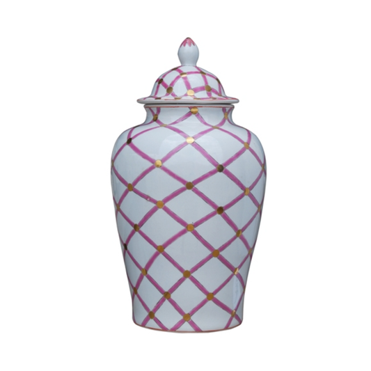 Antique Porcelain Ginger Jar - Pink with Gold