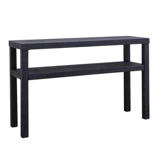Raffia Wrapped Console Table with Shelf - Navy