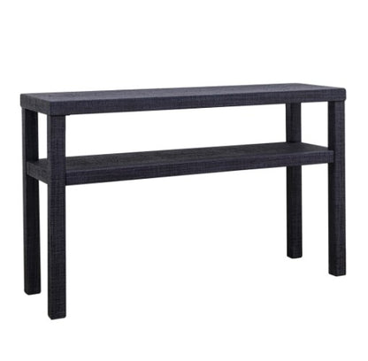 Raffia Wrapped Console Table with Shelf - Navy