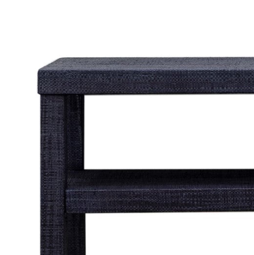 Raffia Wrapped Console Table with Shelf - Navy