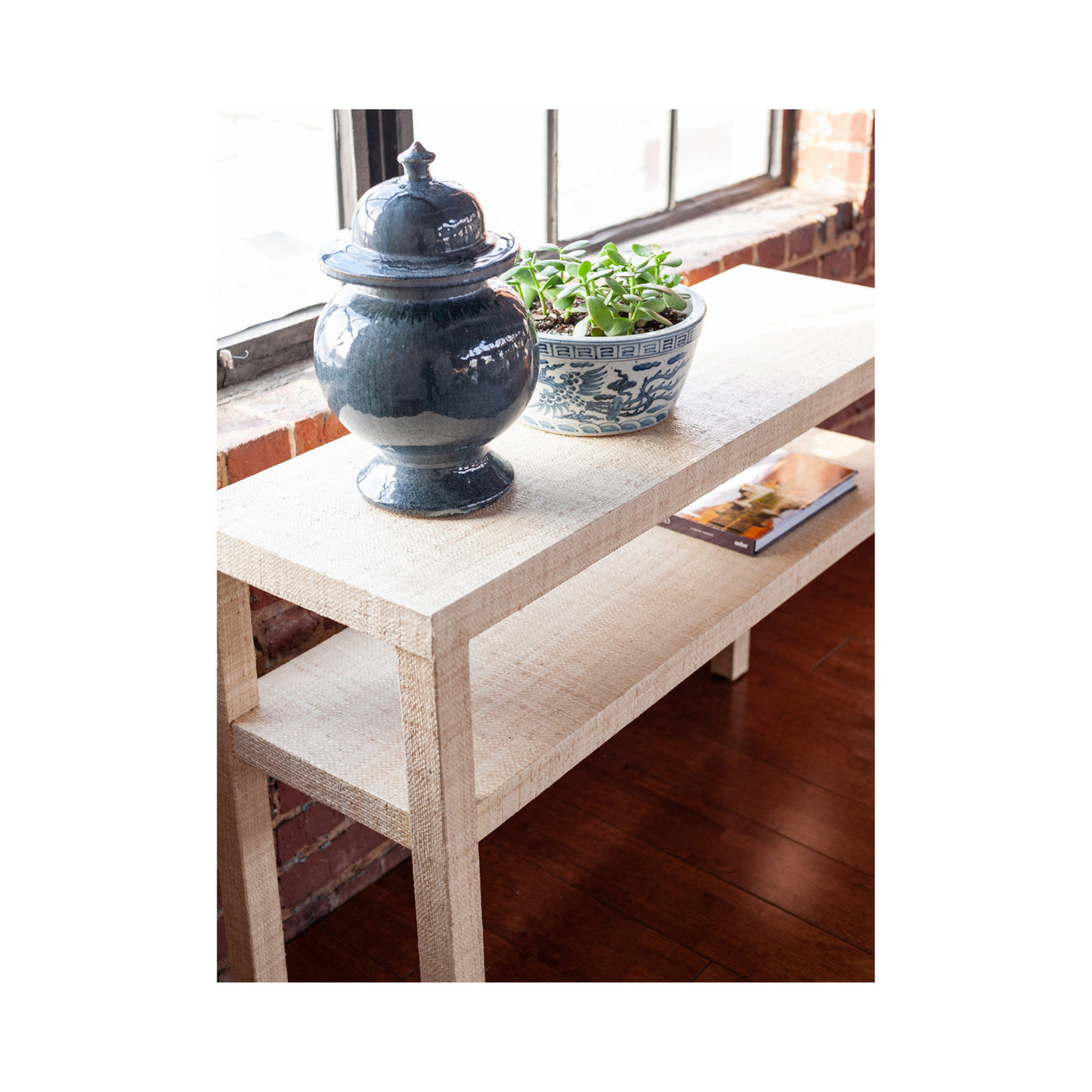 Raffia Wrapped Console Table with Shelf