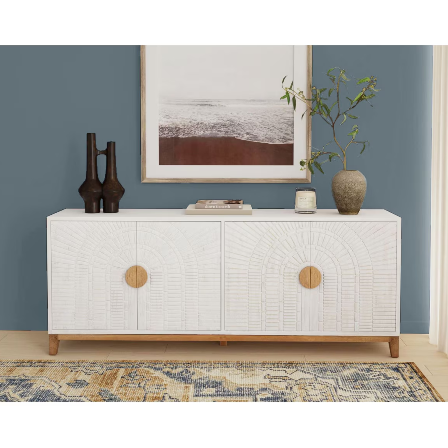 Roma Two-Tone Carved Wood Sideboard