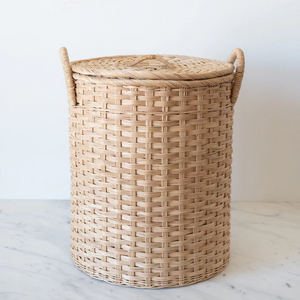 Round Woven Laundry Basket w/ Lid & Handles - Size 2