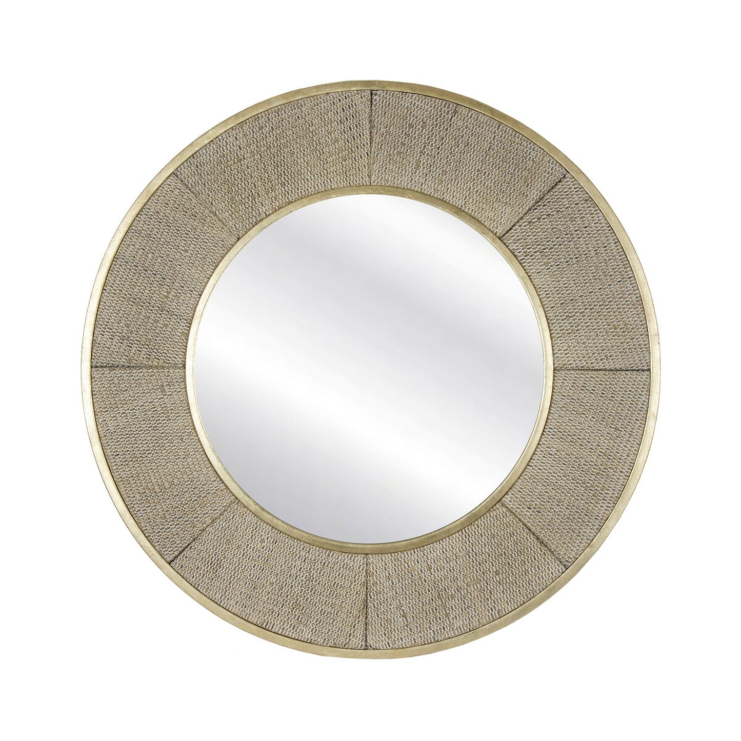 Round Rattan Inset Mirror with Gold Trim