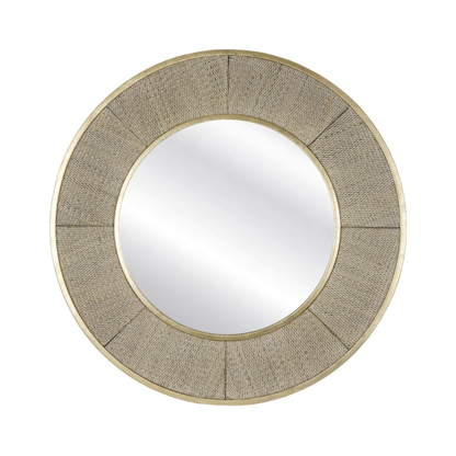 Round Rattan Inset Mirror with Gold Trim