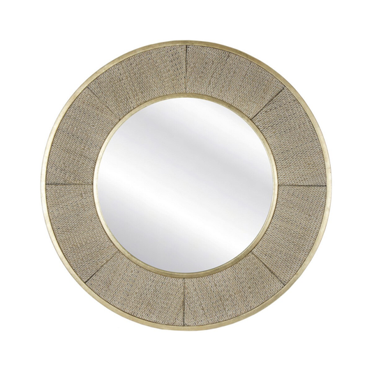 Round Rattan Inset Mirror with Gold Trim
