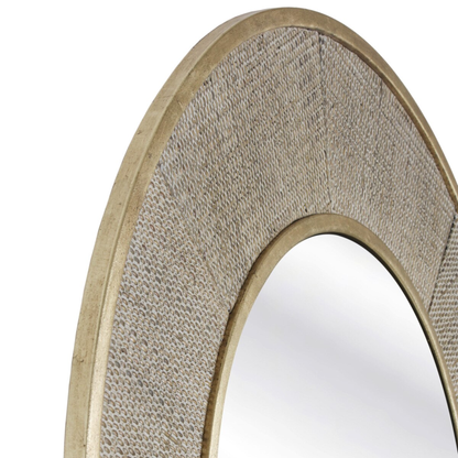 Round Rattan Inset Mirror with Gold Trim
