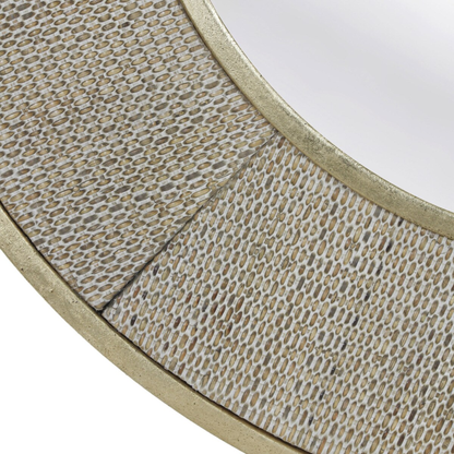 Round Rattan Inset Mirror with Gold Trim