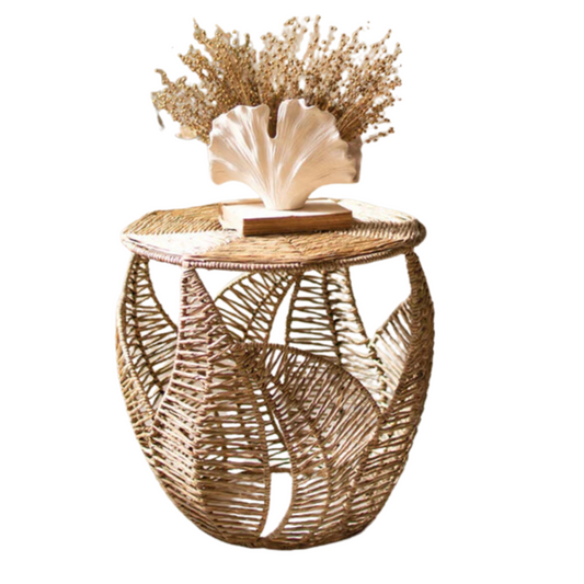 Seagrass Side Table with Fern Detail