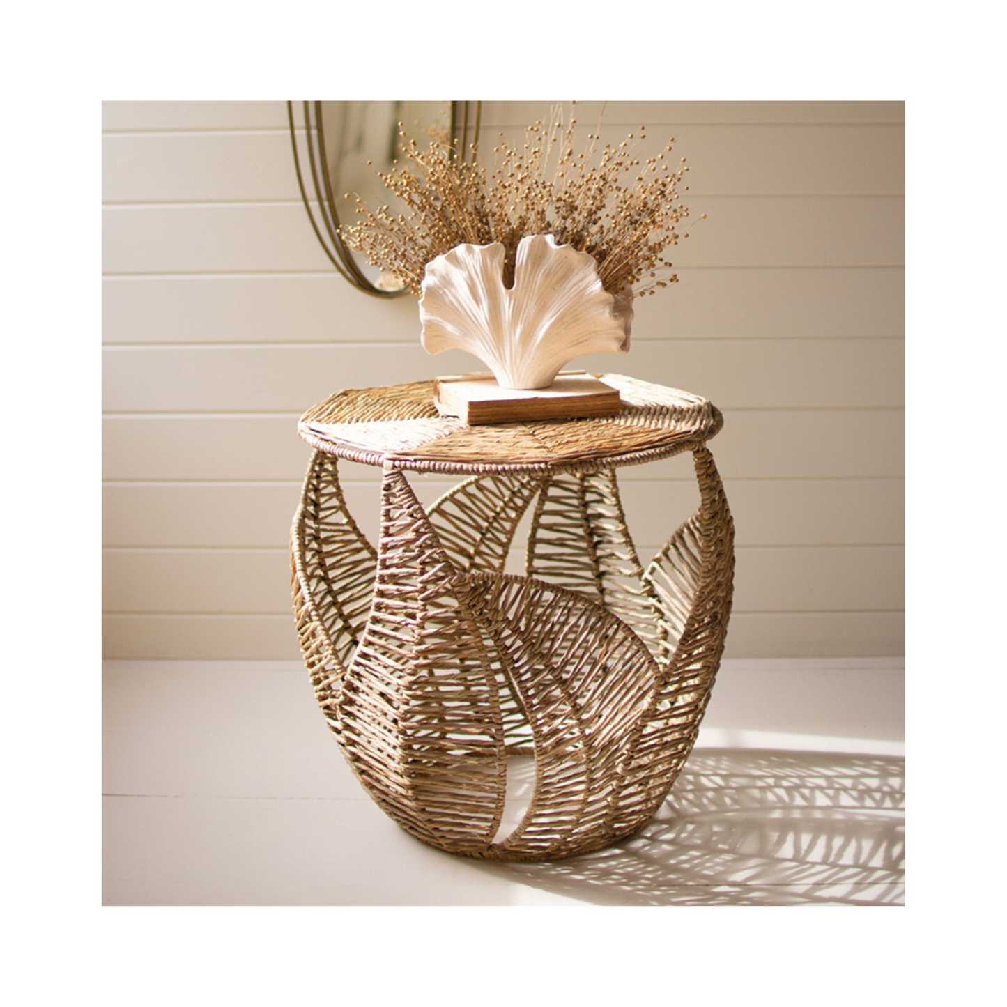 Seagrass Side Table with Fern Detail