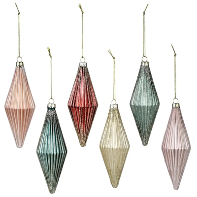 Set of 6 Ribbed Rhombus Ornaments