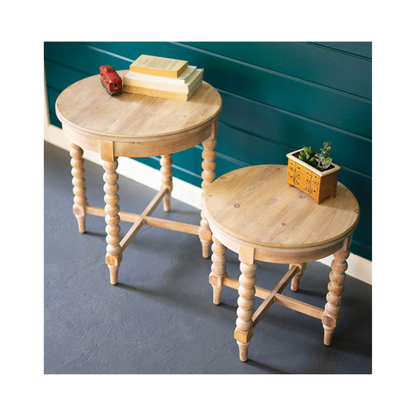 Small Round Wooden Side Tables with Turned Legs