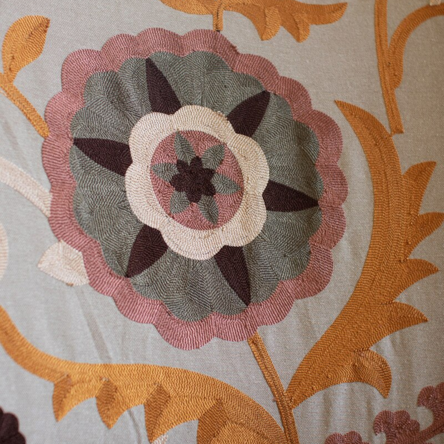 Upholstered Arm Chair with Embroidered Back