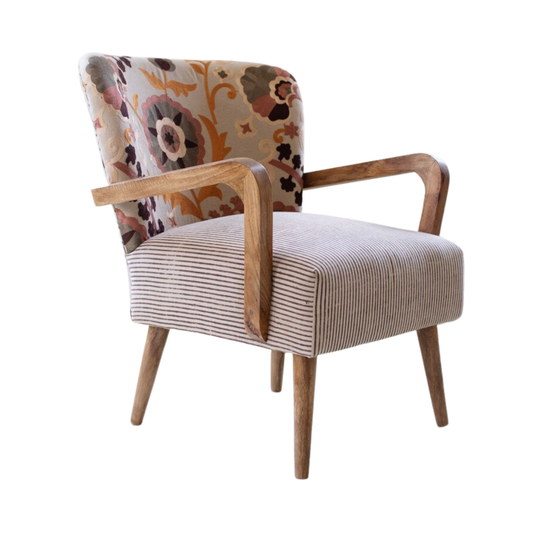 Upholstered Arm Chair with Embroidered Back