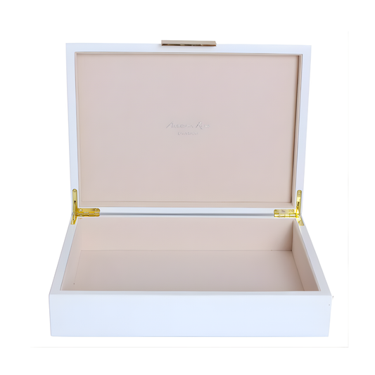 Large White Lacquer Box With Gold 8x11
