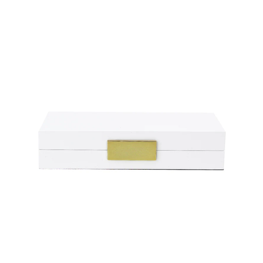 White Lacquer Box With Gold 4X9