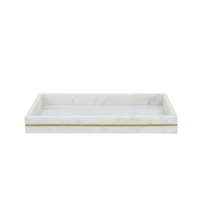 White Marble Tray with Brass Inlay