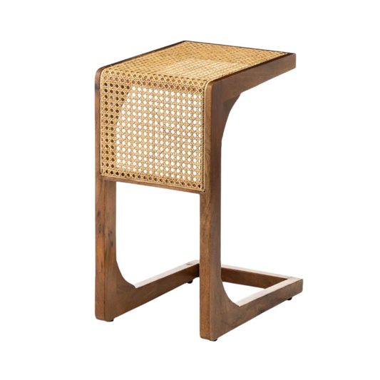 Wood Sofa Table with Woven Cane Detail