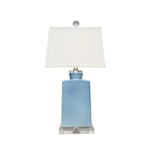 Textured Blue Porcelain Zigzag Lamp
