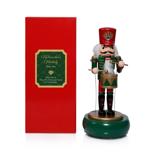 Green Nutcracker Melody Music Box with Round Base in Gift Box