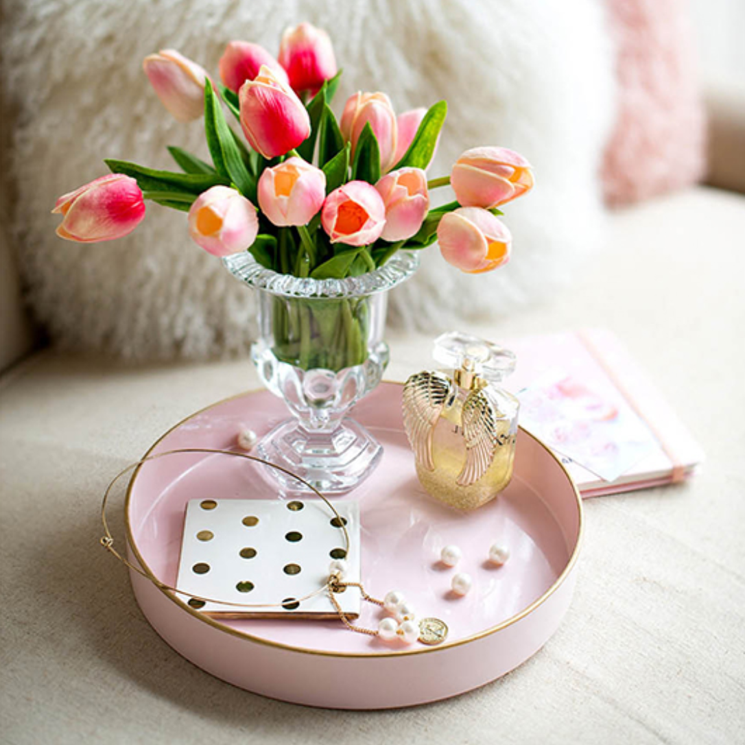 Round Pink Mimosa Tray