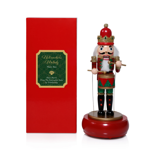 Red Nutcracker Melody Music Box with Round Base in Gift Box