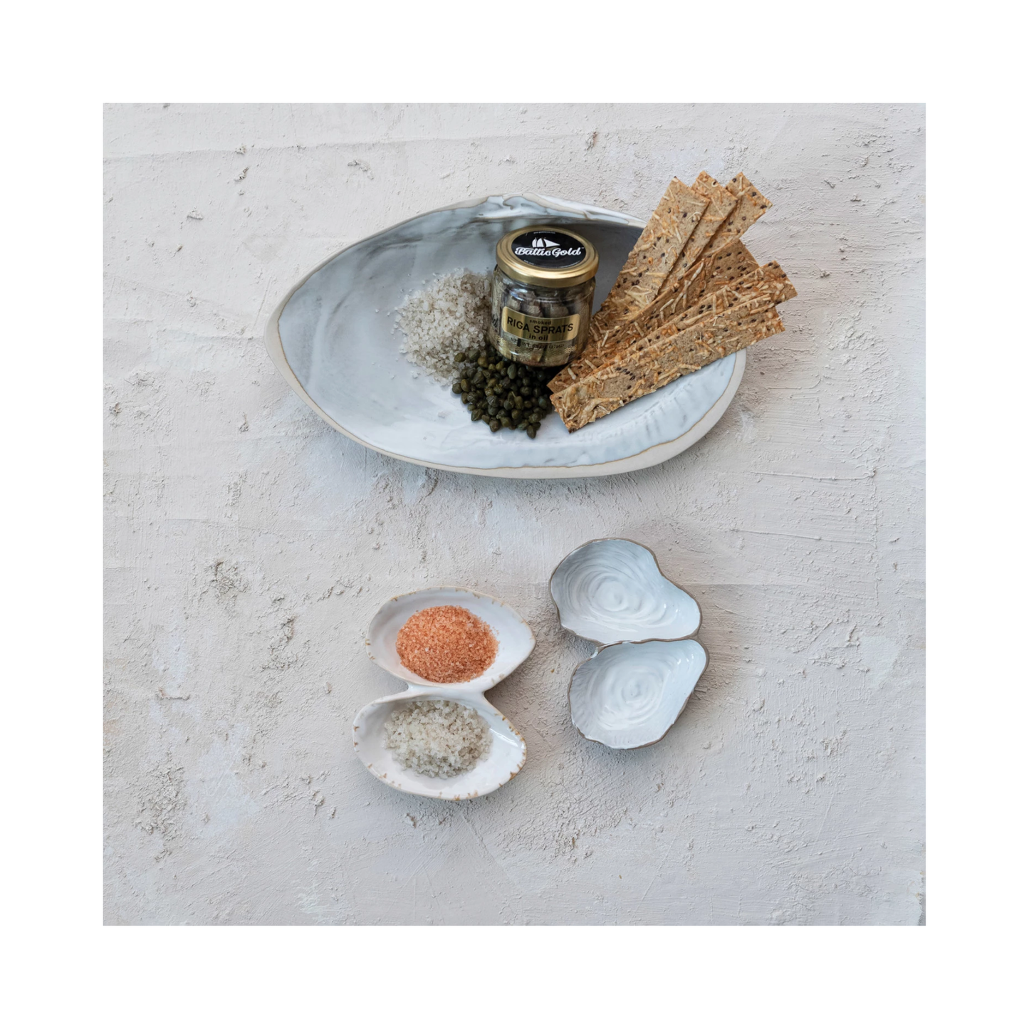 Stoneware Oyster Shell Shaped Dish w/ 2 Sections