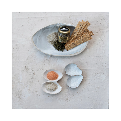 Stoneware Oyster Shell Shaped Dish w/ 2 Sections