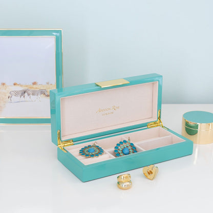 Turquoise Lacquered Jewelry Box - Gold