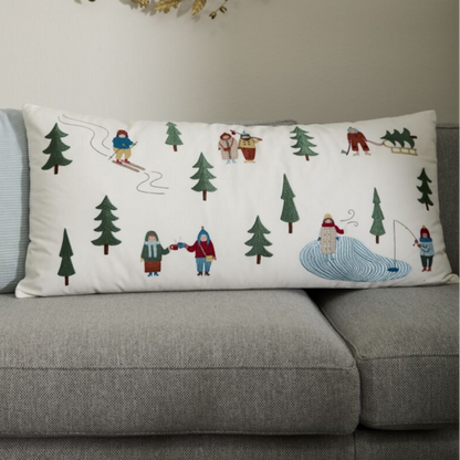 Ski Villagers Lumbar Pillow - 34 x 14